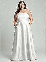 Alt View 2 Thumbnail - White Strapless Bias Cuff Bodice Satin Gown with Pockets