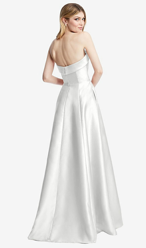 Back View - White Strapless Bias Cuff Bodice Satin Gown with Pockets