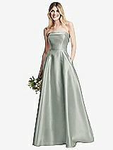 Alt View 1 Thumbnail - Willow Green Strapless Bias Cuff Bodice Satin Gown with Pockets
