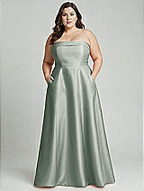 Alt View 2 Thumbnail - Willow Green Strapless Bias Cuff Bodice Satin Gown with Pockets
