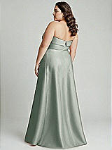 Alt View 3 Thumbnail - Willow Green Strapless Bias Cuff Bodice Satin Gown with Pockets