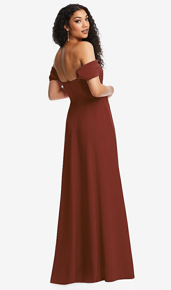 Back View - Auburn Moon Off-the-Shoulder Pleated Cap Sleeve A-line Maxi Dress