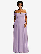Alt View 2 Thumbnail - Pale Purple Off-the-Shoulder Pleated Cap Sleeve A-line Maxi Dress