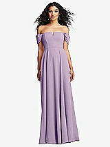 Front View Thumbnail - Pale Purple Off-the-Shoulder Pleated Cap Sleeve A-line Maxi Dress