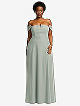 Alt View 2 Thumbnail - Willow Green Off-the-Shoulder Pleated Cap Sleeve A-line Maxi Dress