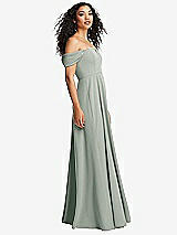 Side View Thumbnail - Willow Green Off-the-Shoulder Pleated Cap Sleeve A-line Maxi Dress