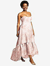 Alt View 2 Thumbnail - Bow And Blossom Print Strapless Floral High-Low Ruffle Hem Maxi Dress with Pockets