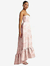 Side View Thumbnail - Bow And Blossom Print Strapless Floral High-Low Ruffle Hem Maxi Dress with Pockets
