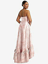 Rear View Thumbnail - Bow And Blossom Print Strapless Floral High-Low Ruffle Hem Maxi Dress with Pockets