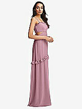 Side View Thumbnail - Dusty Pink Ruffle-Trimmed Cutout Tie-Back Maxi Dress with Tiered Skirt