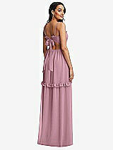 Rear View Thumbnail - Dusty Pink Ruffle-Trimmed Cutout Tie-Back Maxi Dress with Tiered Skirt