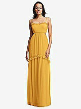 Front View Thumbnail - NYC Yellow Ruffle-Trimmed Cutout Tie-Back Maxi Dress with Tiered Skirt