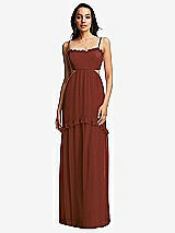 Front View Thumbnail - Auburn Moon Ruffle-Trimmed Cutout Tie-Back Maxi Dress with Tiered Skirt