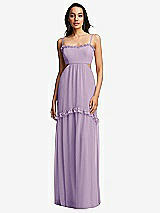 Front View Thumbnail - Pale Purple Ruffle-Trimmed Cutout Tie-Back Maxi Dress with Tiered Skirt