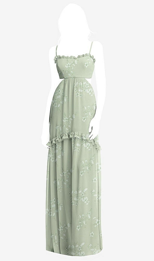 Front View - Vintage Primrose Sage Ruffle-Trimmed Cutout Tie-Back Maxi Dress with Tiered Skirt