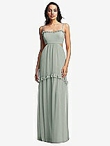 Front View Thumbnail - Willow Green Ruffle-Trimmed Cutout Tie-Back Maxi Dress with Tiered Skirt