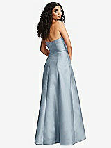 Rear View Thumbnail - Mist Strapless Bustier A-Line Satin Gown with Front Slit