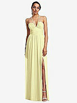 Front View Thumbnail - Butter Yellow Plunging V-Neck Criss Cross Strap Back Maxi Dress