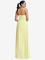 Rear View Thumbnail - Butter Yellow Plunging V-Neck Criss Cross Strap Back Maxi Dress