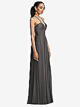 Side View Thumbnail - Caviar Gray Plunging V-Neck Criss Cross Strap Back Maxi Dress