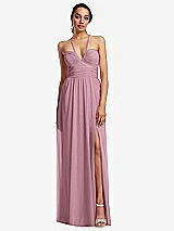 Front View Thumbnail - Dusty Pink Plunging V-Neck Criss Cross Strap Back Maxi Dress