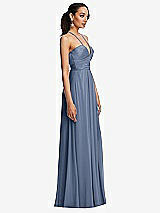 Side View Thumbnail - Larkspur Blue Plunging V-Neck Criss Cross Strap Back Maxi Dress