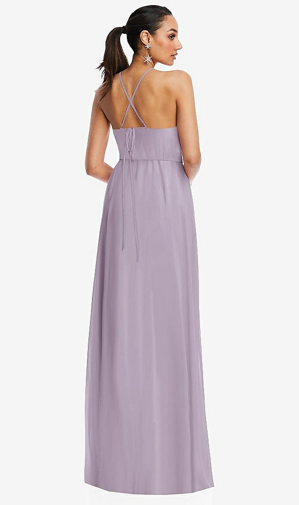 Back View - Lilac Haze Plunging V-Neck Criss Cross Strap Back Maxi Dress