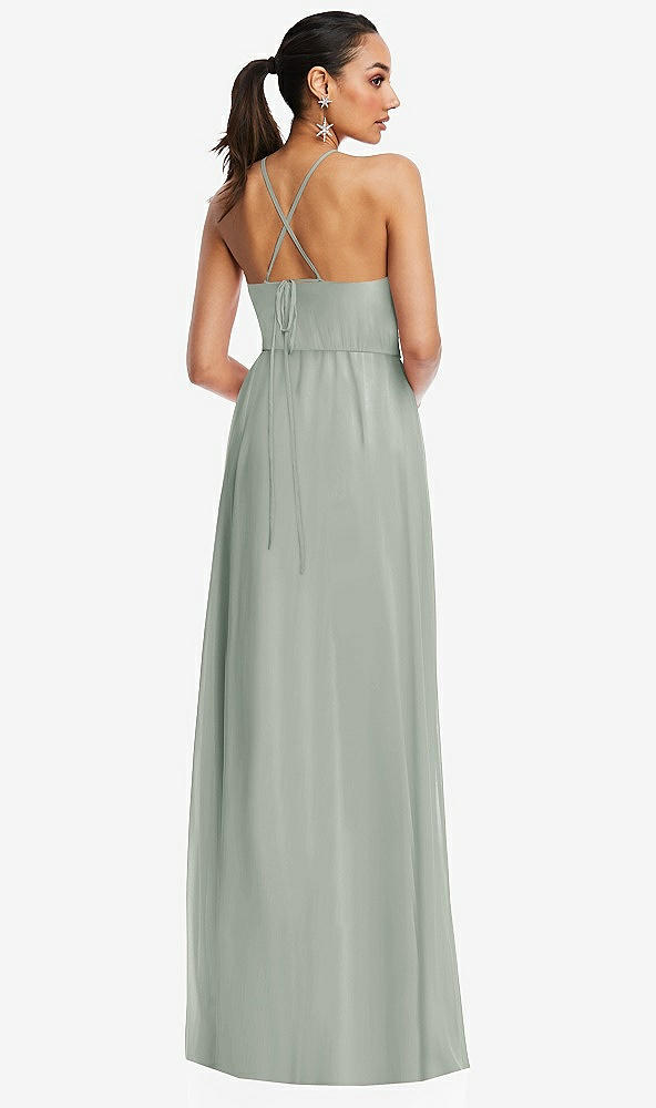 Back View - Willow Green Plunging V-Neck Criss Cross Strap Back Maxi Dress