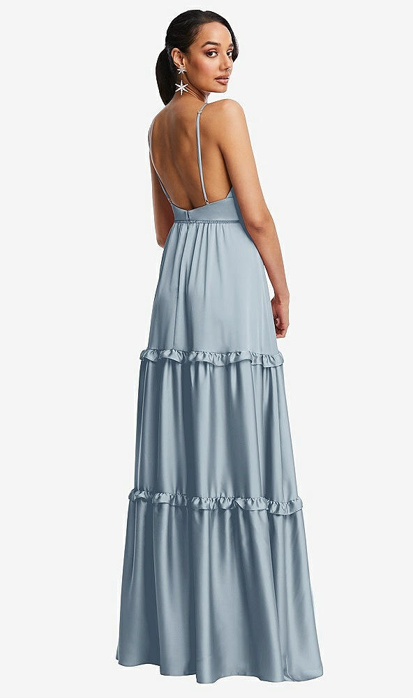 Back View - Mist Low-Back Triangle Maxi Dress with Ruffle-Trimmed Tiered Skirt