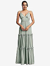 Front View Thumbnail - Willow Green Low-Back Triangle Maxi Dress with Ruffle-Trimmed Tiered Skirt