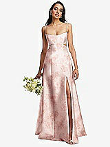 Alt View 1 Thumbnail - Bow And Blossom Print Open Neck Cutout Floral Satin A-Line Gown with Pockets