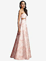 Side View Thumbnail - Bow And Blossom Print Open Neck Cutout Floral Satin A-Line Gown with Pockets
