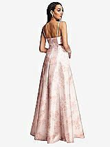 Rear View Thumbnail - Bow And Blossom Print Open Neck Cutout Floral Satin A-Line Gown with Pockets