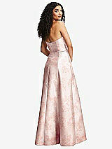 Rear View Thumbnail - Bow And Blossom Print Strapless Bustier A-Line Floral Satin Gown with Front Slit