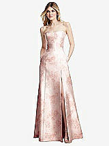 Front View Thumbnail - Bow And Blossom Print Strapless A-line Floral Satin Gown with Modern Bow Detail