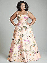 Alt View 4 Thumbnail - Butterfly Botanica Pink Sand Boned Corset Closed-Back Floral Satin Gown with Full Skirt