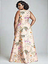 Alt View 6 Thumbnail - Butterfly Botanica Pink Sand Boned Corset Closed-Back Floral Satin Gown with Full Skirt