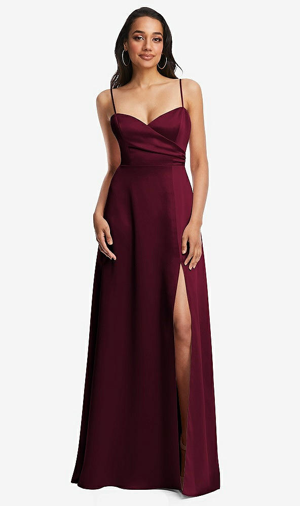 Front View - Cabernet Adjustable Strap A-Line Faux Wrap Maxi Dress