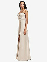 Side View Thumbnail - Oat Adjustable Strap A-Line Faux Wrap Maxi Dress