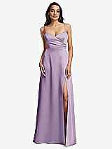 Front View Thumbnail - Pale Purple Adjustable Strap A-Line Faux Wrap Maxi Dress