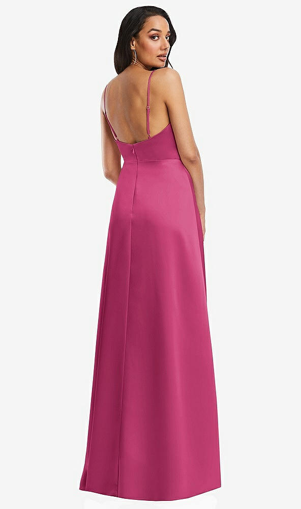 Back View - Tea Rose Adjustable Strap A-Line Faux Wrap Maxi Dress