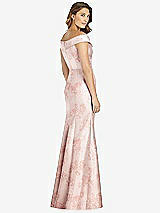 Rear View Thumbnail - Bow And Blossom Print Off-the-Shoulder Cuff Floral Trumpet Gown with Front Slit