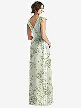 Rear View Thumbnail - Cottage Rose Sage Cap Sleeve Pleated Skirt Floral Satin Dress with Pockets