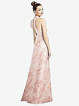 Rear View Thumbnail - Bow And Blossom Print High-Neck Cutout Floral Satin Dress with Pockets