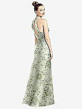 Rear View Thumbnail - Cottage Rose Sage High-Neck Cutout Floral Satin Dress with Pockets