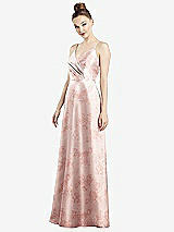 Front View Thumbnail - Bow And Blossom Print Draped Wrap Floral Satin Maxi Dress with Pockets