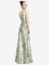 Rear View Thumbnail - Cottage Rose Sage Draped Wrap Floral Satin Maxi Dress with Pockets