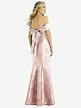 Rear View Thumbnail - Bow And Blossom Print Off-the-Shoulder Bow-Back Floral Satin Trumpet Gown