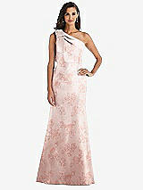 Alt View 1 Thumbnail - Bow And Blossom Print Bow One-Shoulder Floral Satin Trumpet Gown