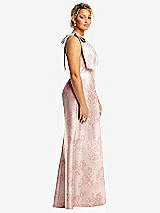 Side View Thumbnail - Bow And Blossom Print Bow One-Shoulder Floral Satin Trumpet Gown
